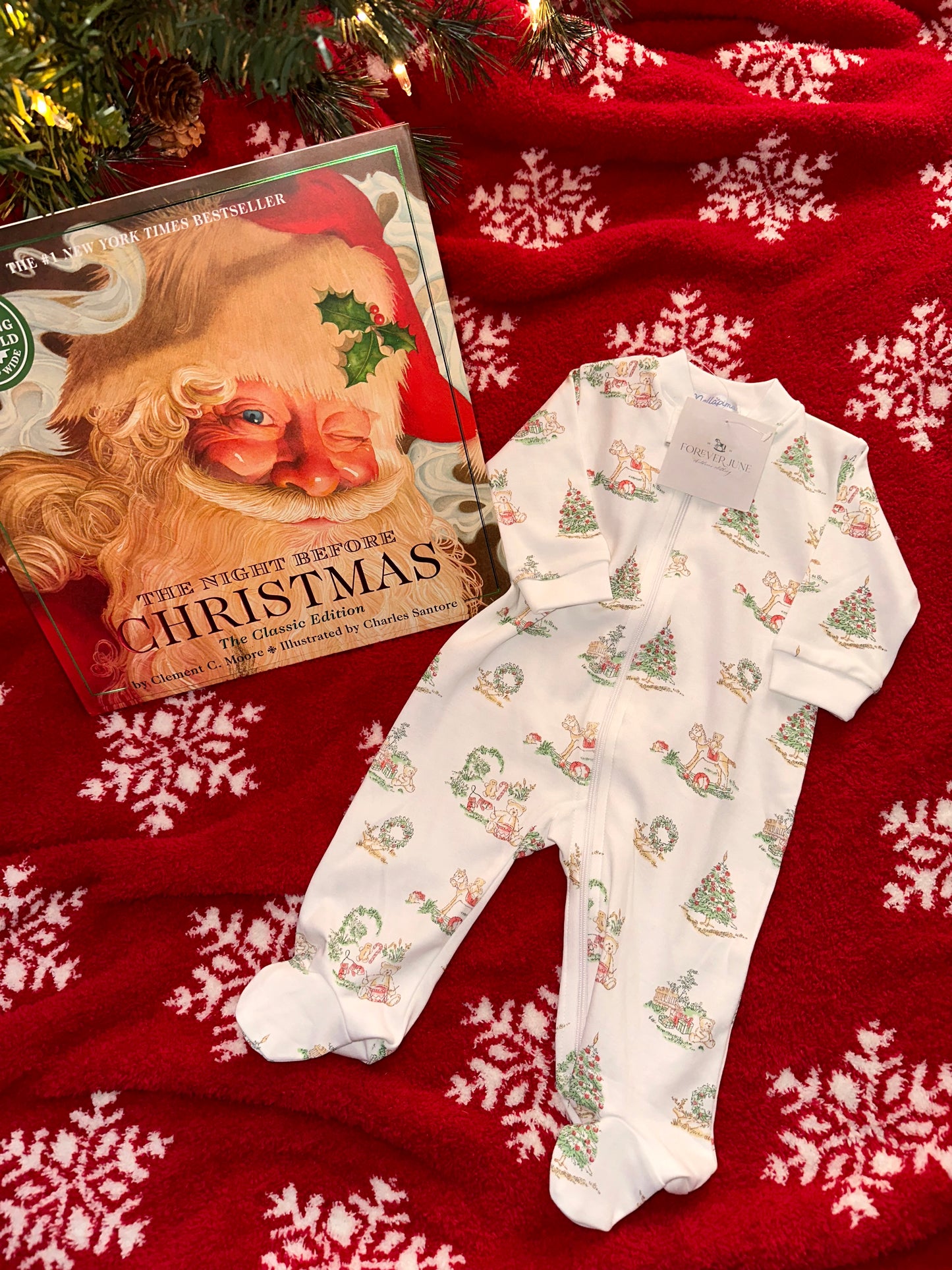Christmas Toile Zipper Footie