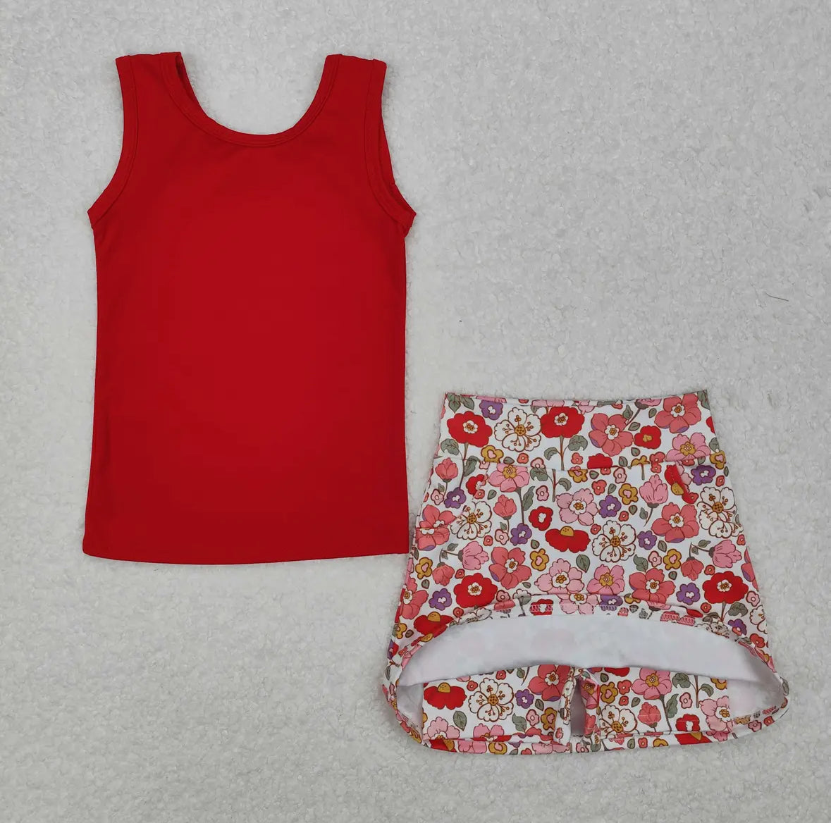 Red Flower Skirt Set