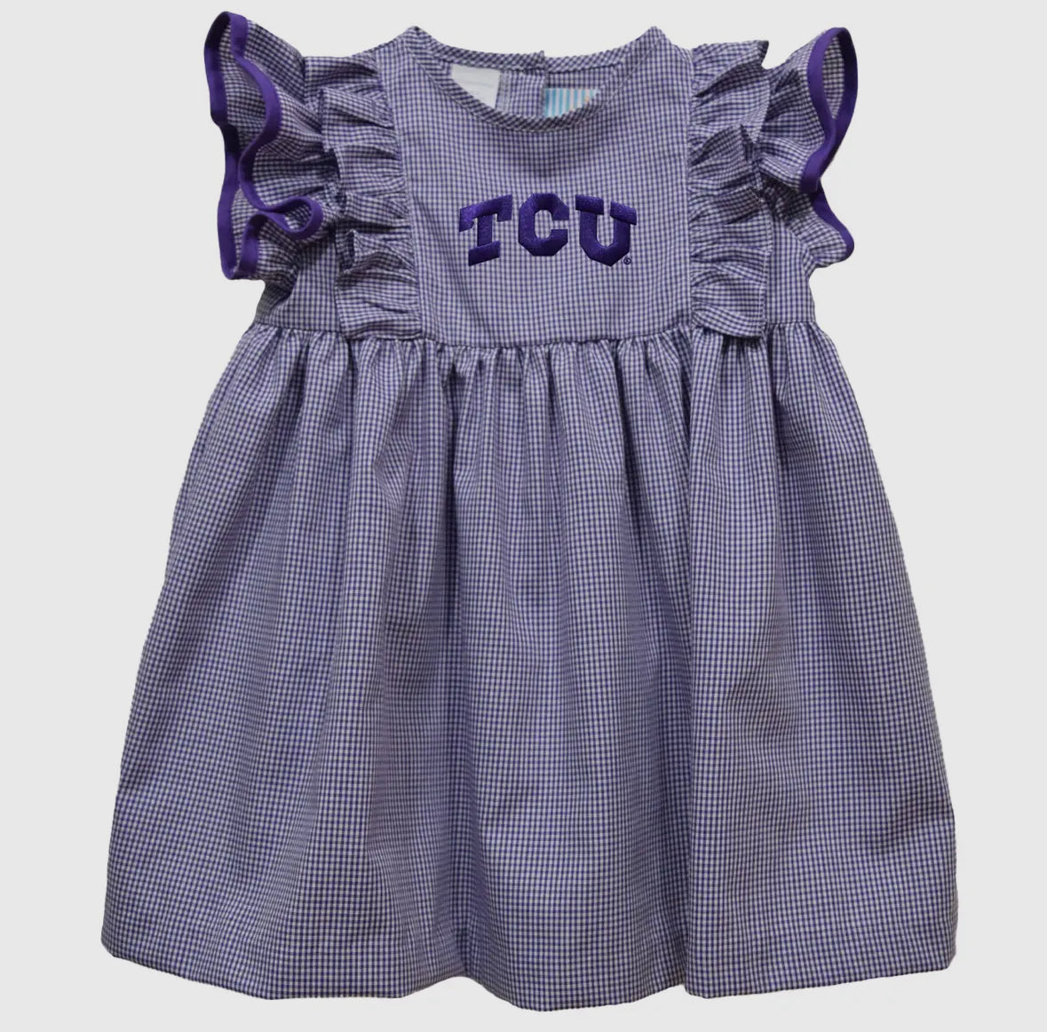TCU Embroidered Ruffle Dress