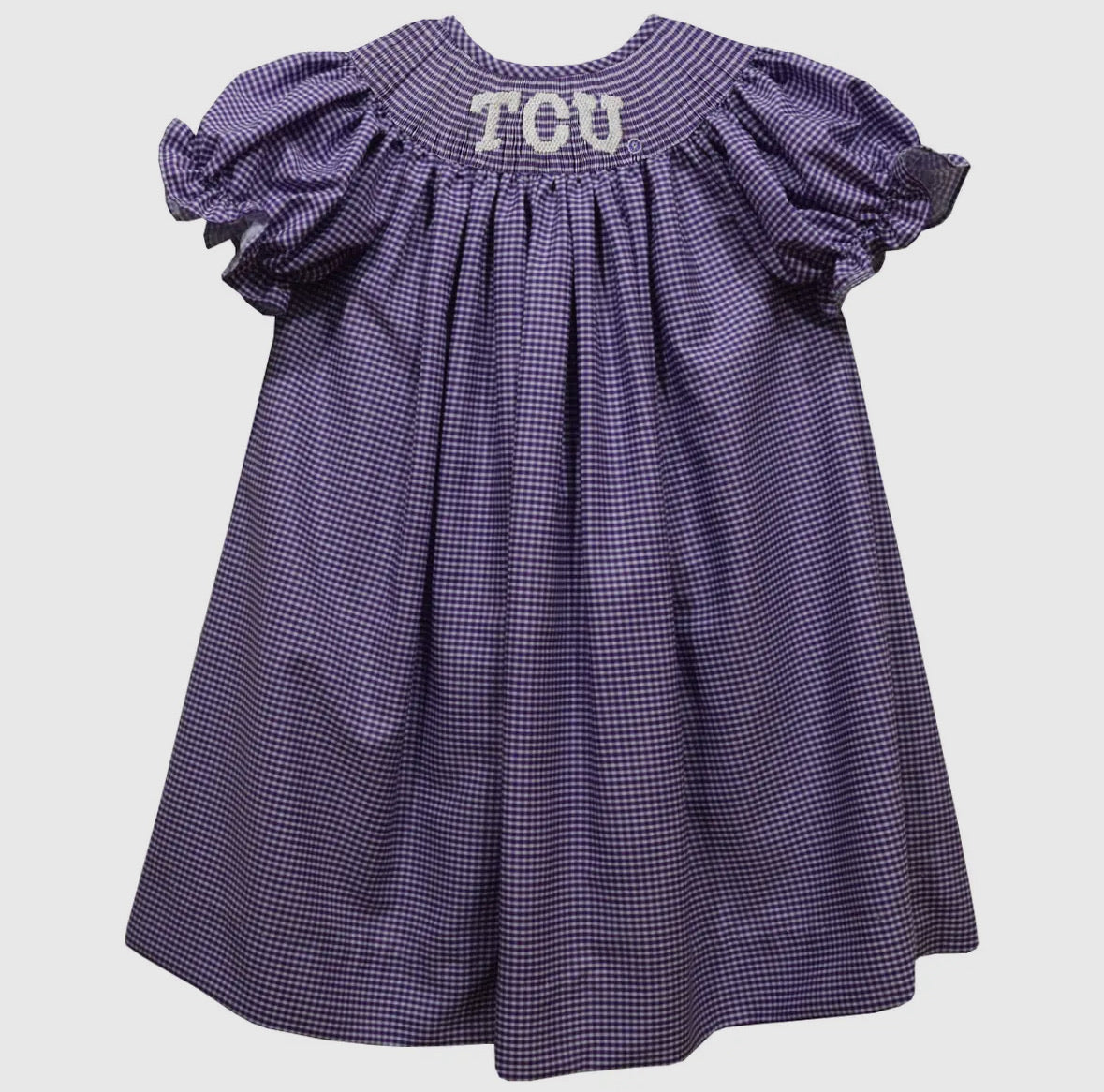 TCU Smocked Bishop Dress