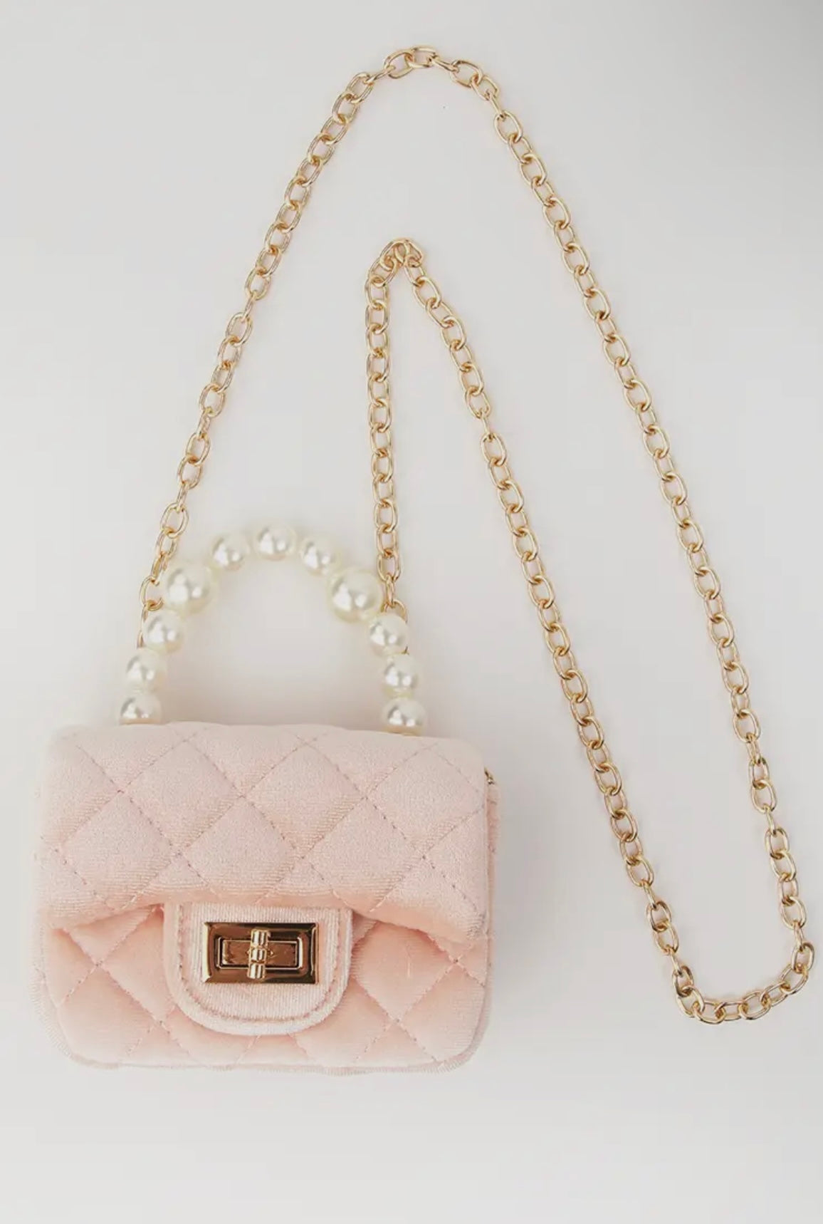 Velvet Purse with Pearl Handle - Pink