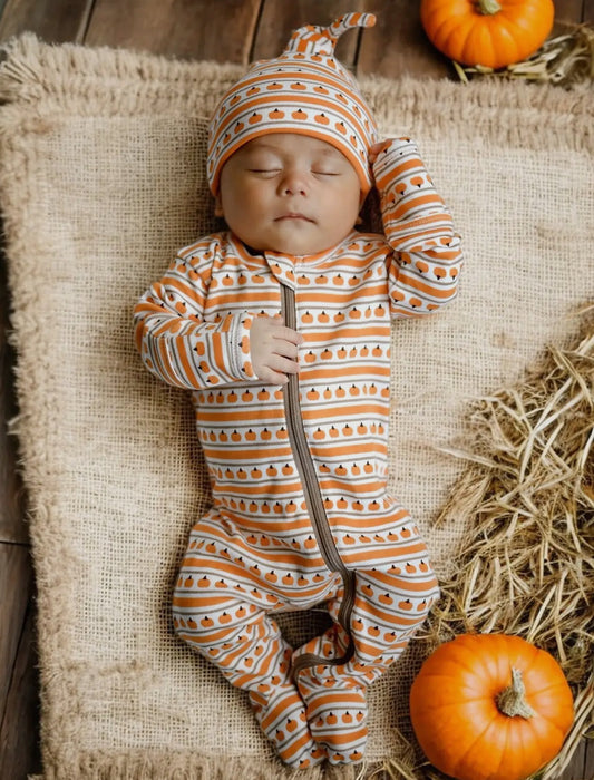 Pumpkin Stripe - Zip Footie