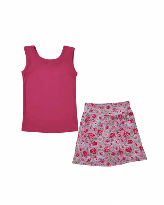 Pink Flower Skirt Set