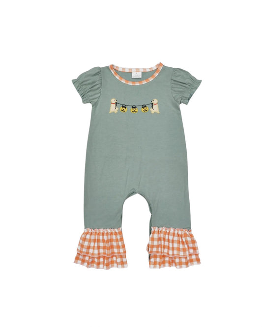 Halloween Pumpkin Appliqué Girl Romper