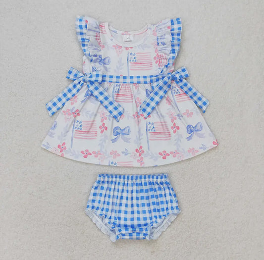 Flags Gingham Bow Bloomer Set