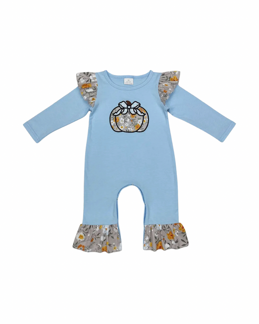 Blue Floral Pumpkin Romper