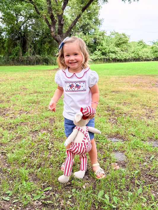 Flags & Fireworks Puff Sleeve Girls T-Shirt