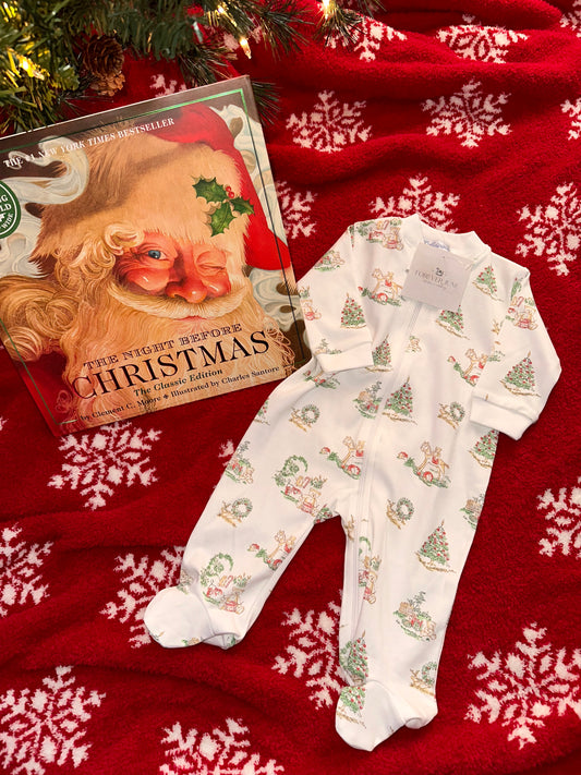 Christmas Toile Zipper Footie