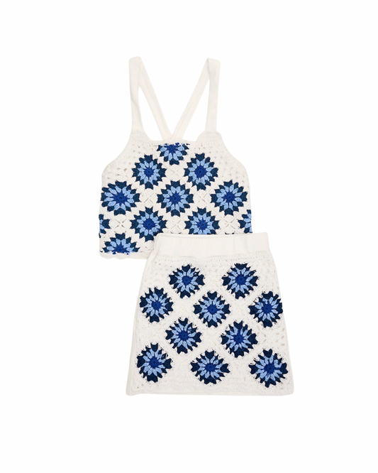Crochet Blue White Diamond Set