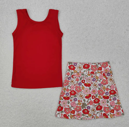 Red Flower Skirt Set