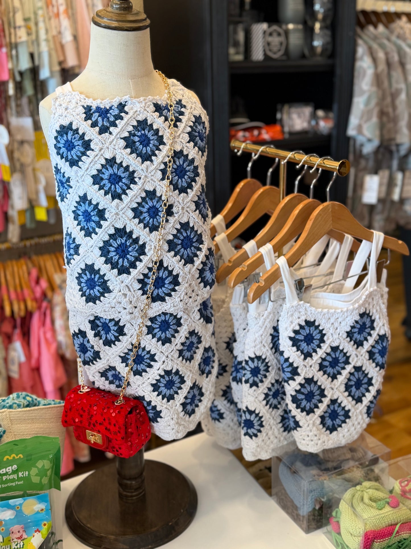 Crochet Blue White Diamond Set