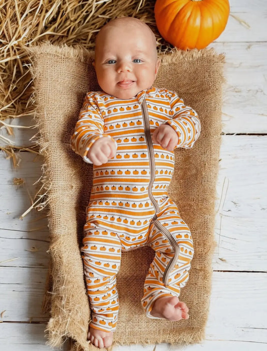 Pumpkin Stripe 2-Way Zip Onesie