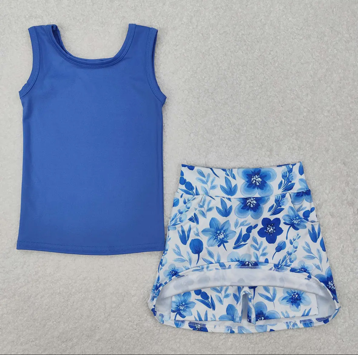 Blue Flower Skirt Set