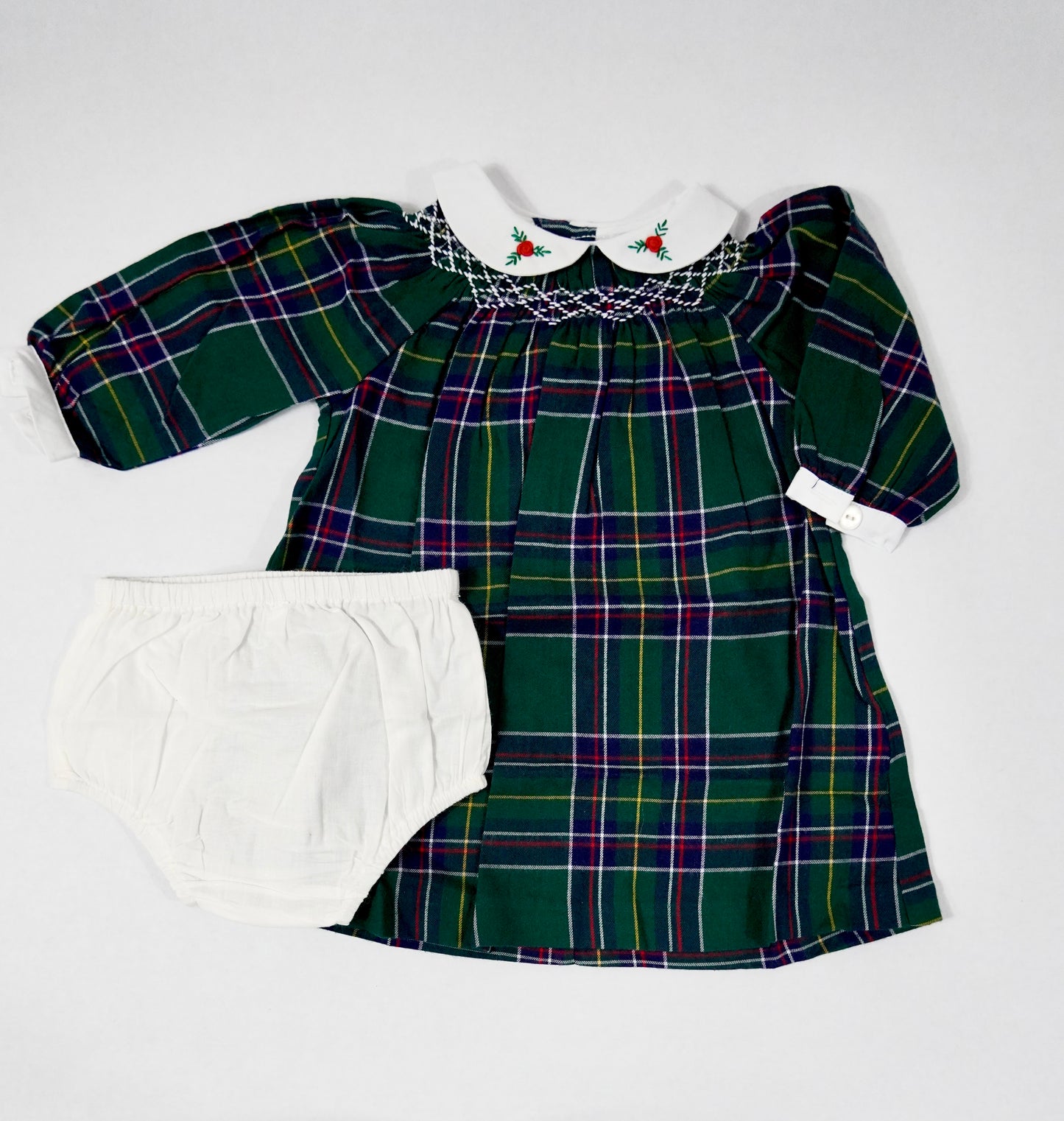 Green Plaid Smocked Dress Set