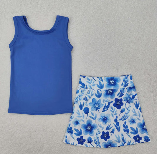 Blue Flower Skirt Set