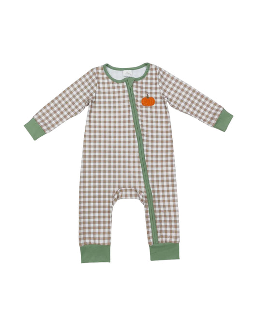 Fall Checkered Pumpkin Onesie