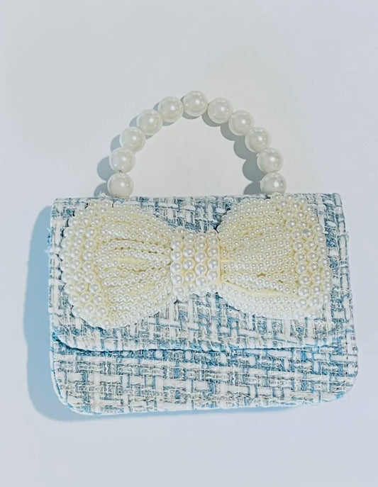Pearl Bow Purse - Blue
