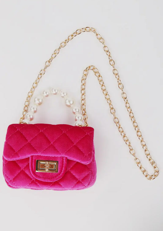 Hot Pink Velvet Purse with Pearl Handle